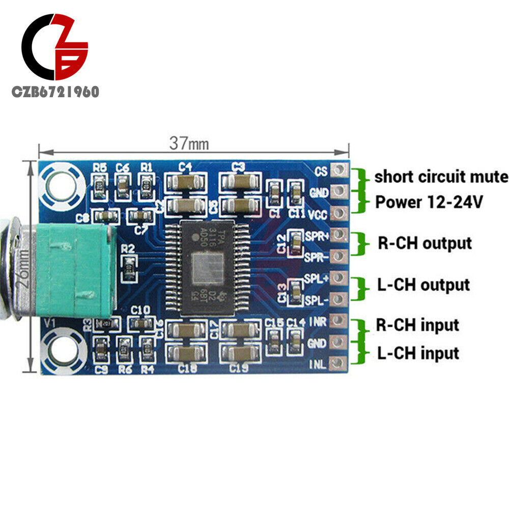 Digital Power Audio Amplifier Board TPA3116D2 DC 12V-24V 2x50W Mono Channel New