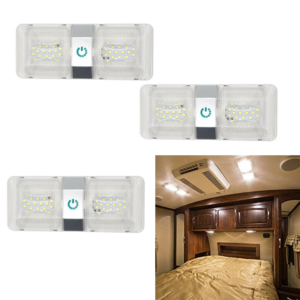 3 Pieces 48LED Dual Lamp Touch Dimmable Car Reading Light 11-18V 6000-6500k