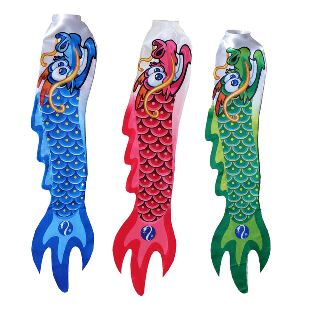 3Pcs Outdoor Garden Windsock Flag Chinese Dragon Carp Streamer Wind Sock
