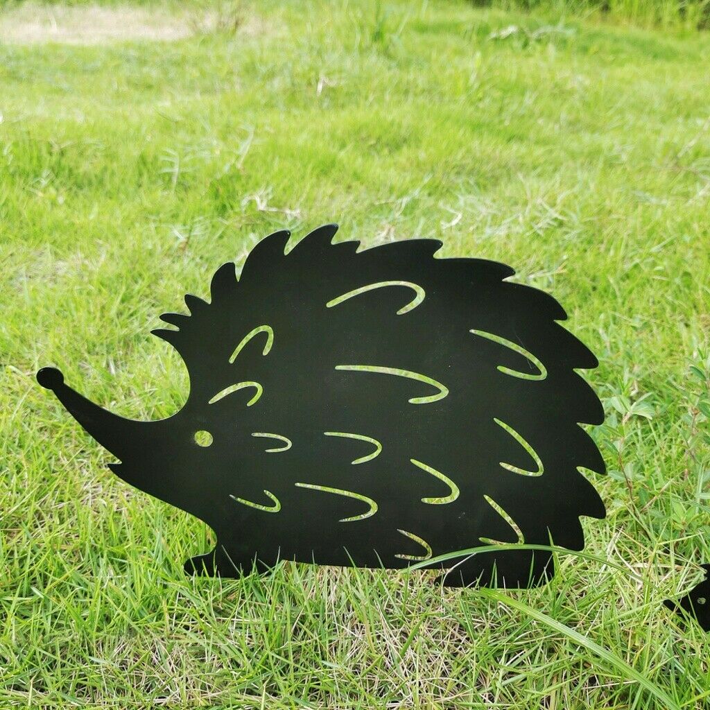 4pcs/Set Hedgehog Garden Metal Stakes Yards Gardens Lawn Decor Stake Black