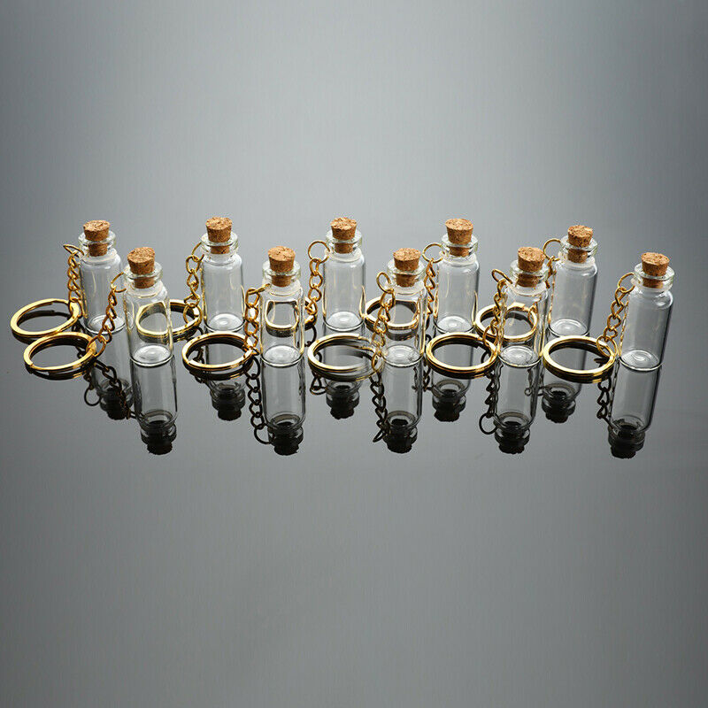 5pcs Mini Glass Bottle Vial Tube Potion Perfume Cork Jars Wish Pendant CharmFCA