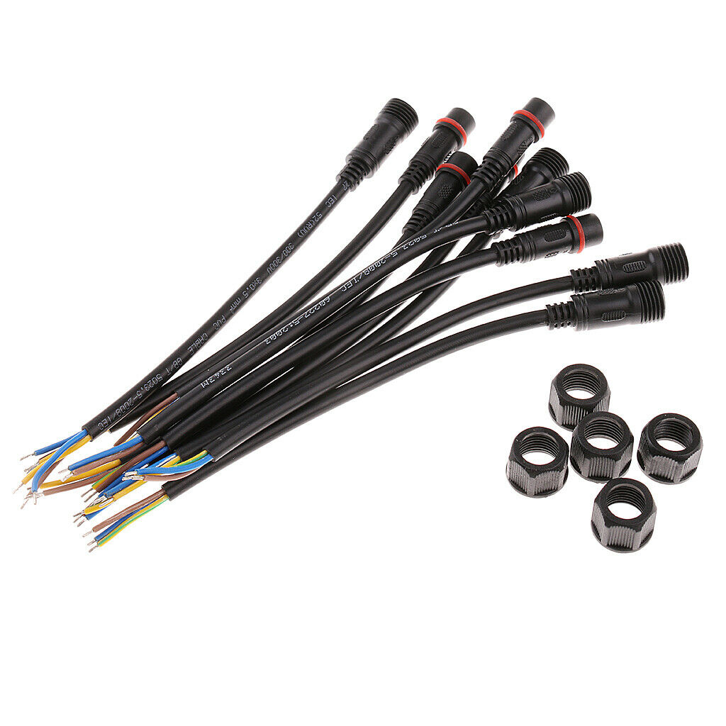 5Pairs Black Male/Female Waterproof IP65 3Pin 22AWG Wire LED Cable Connector