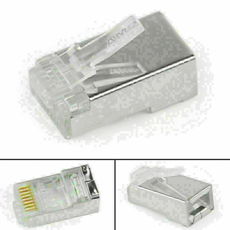 10Pc RJ45 Shielded Crimp Connector Modular Plug Head 8P8C Cat5e CAT6 STP LAN CN