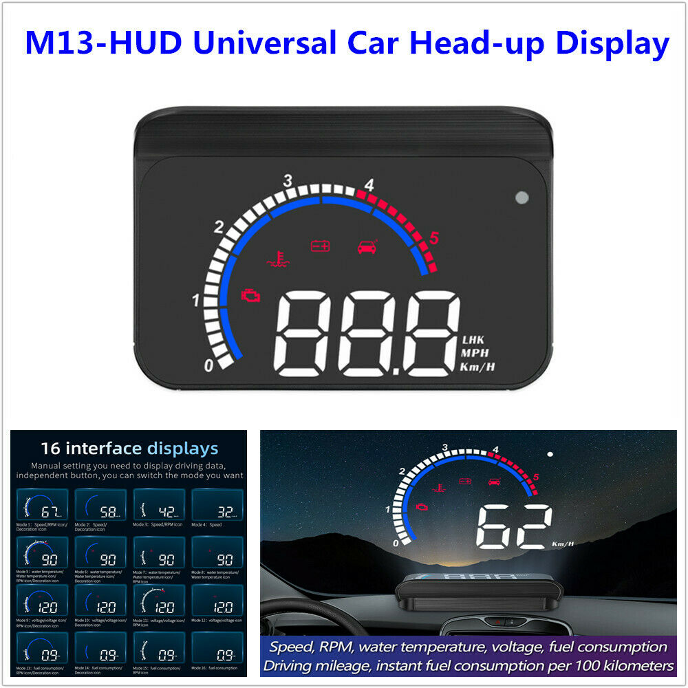 Car Head-up Display Hidden OBD HUD LED Speed Alarm Voltage RPM KM/Mph Water Temp