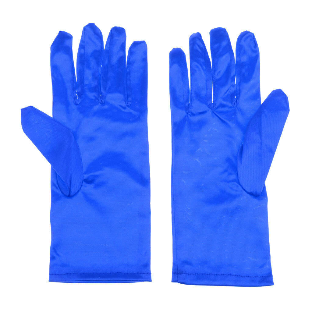 Women's Short Satin Wrist Gloves for Wedding Party Blue
