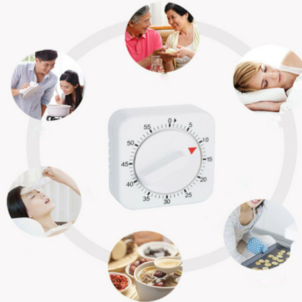 60 Minutes Kitchen Timer Count Down Alarm Reminder White Square Mechanical Timer