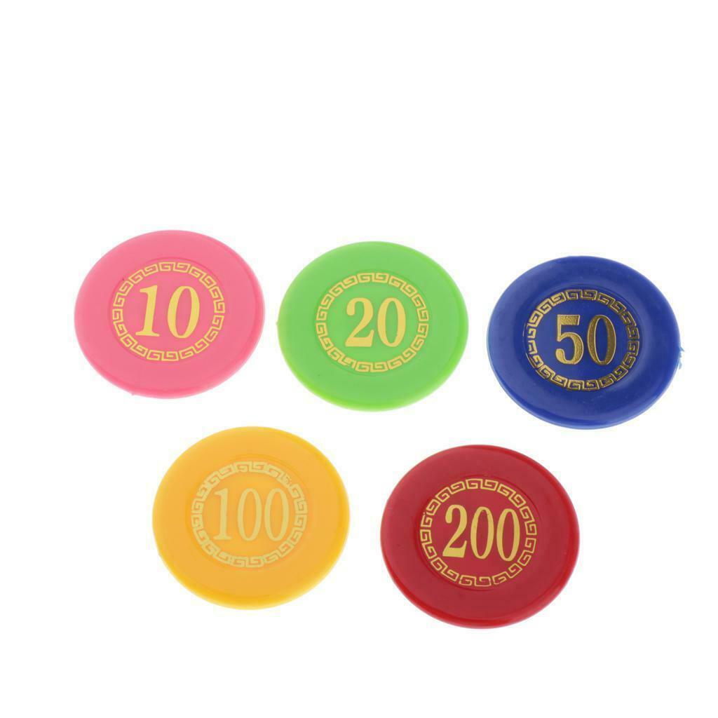 100pcs/set Plastic Poker Chips Set, 10/20/50/100/200 Chip 5 Colors Casino Props