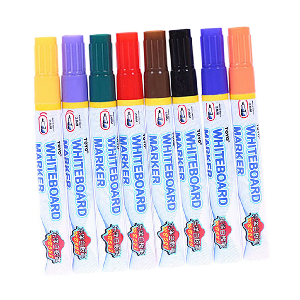 8Pcs Whiteboard Marker Dry Wipe Pens Chisel Tip for Paper Metal Glass Wipe Clean