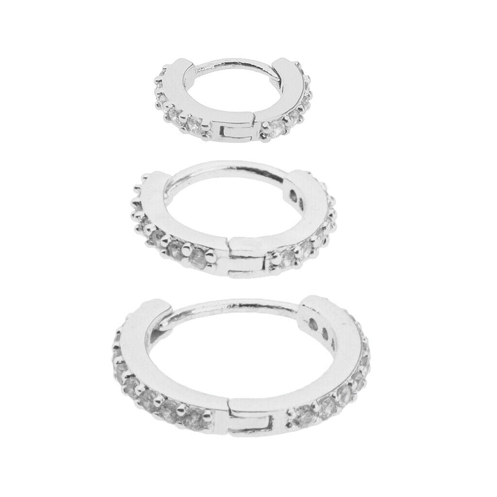 3 Pieces Huggie Hoop Earrings Cubic Zirconia Lobes Pierced Ear Studs Jewelry