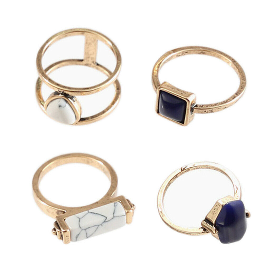 4 Pack Fashion Bohemian Style Women Rings Set Howlite Finger Ring Jewelry