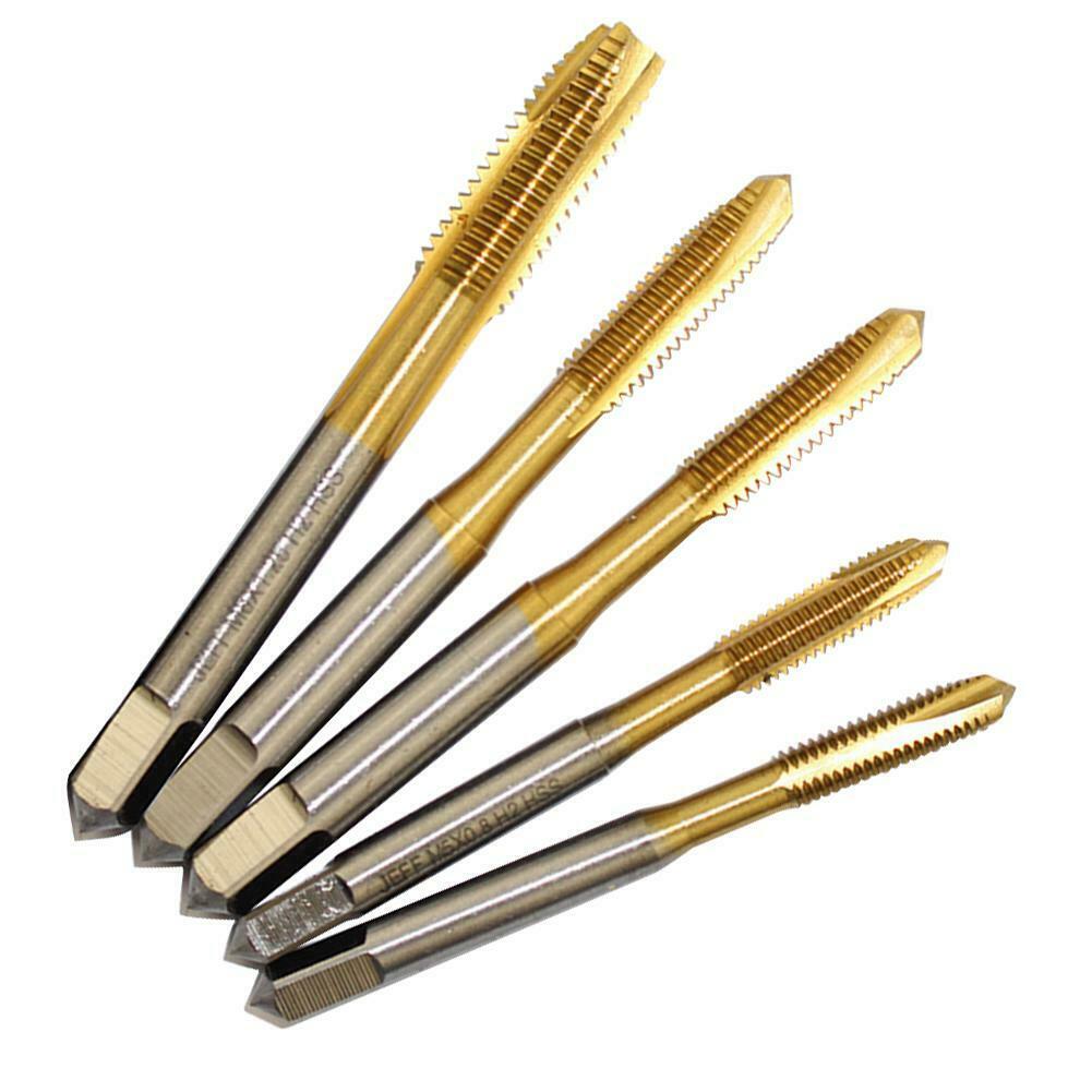 5pcs M3-M8 Spiral Groove Taps Titanium Coating Hand Tap Drill Thread Plug @