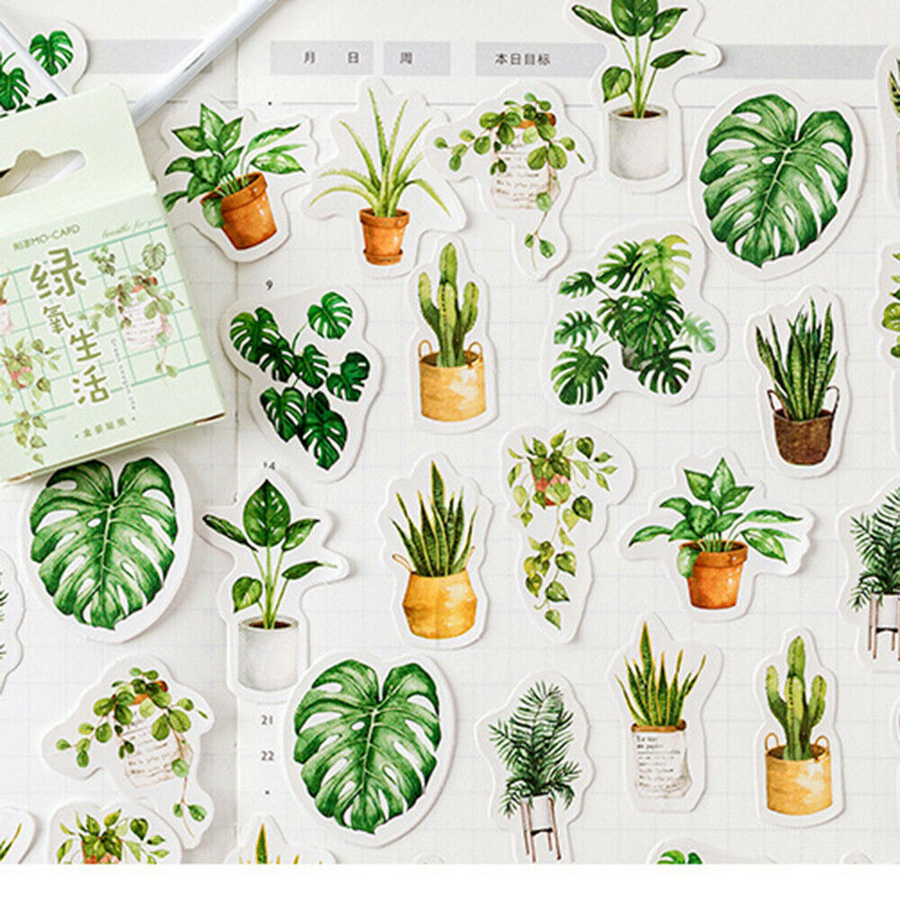 45PCS Green Plants Potted Pattern Stickers Scrapbooking Diary Album Decor DIY