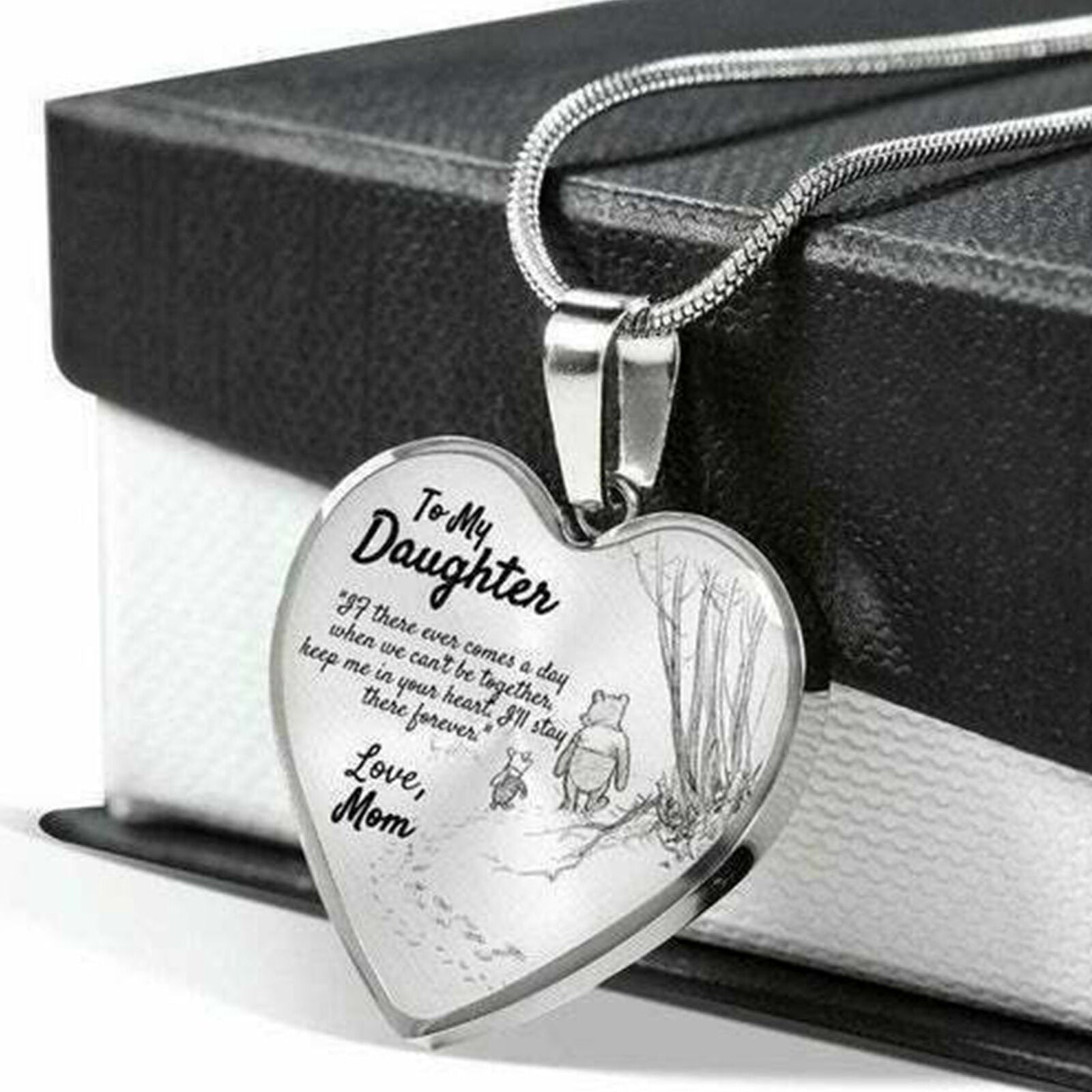 To My Daughter Love Mom Necklace Winnie the Pooh And Piglet Heart
