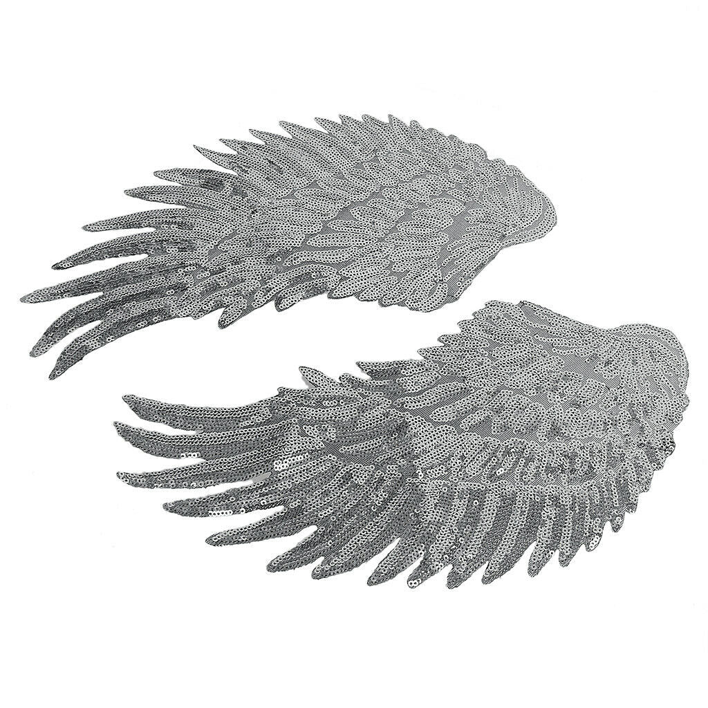 2 Pairs Sequin Angel Wings Embroidered Applique Iron on Sew on Patch DIY