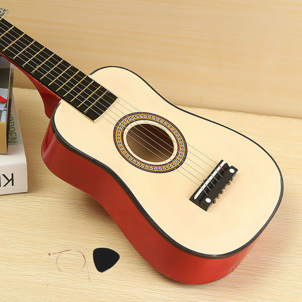 23" Wooden Beginners Practice W/ 6 String Red Acoustic Guitar Children Toys Gift