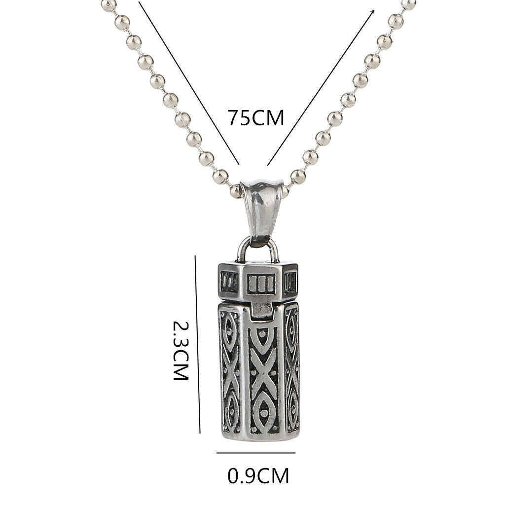 Stainless Steel Hexagon Pillar Pendant Women Man Necklace Ash Urn