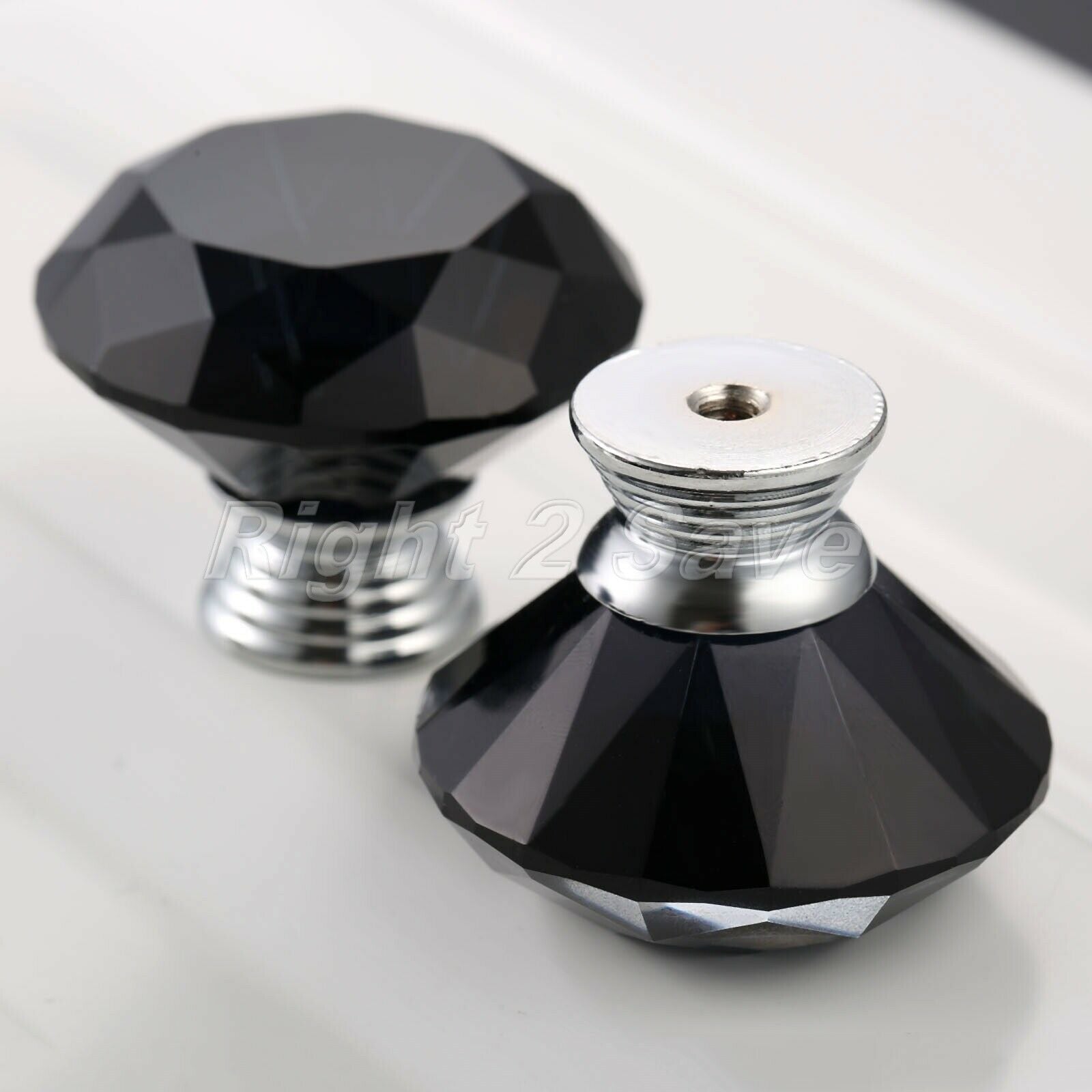 Black Crystal Glass Knobs Handle Dresser Closet Cabinet Drawer Door Pull 40mm