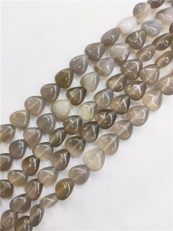 1 Strand 10x10x5mm Natural Gray Agate Love Heart Spacer Loose Beads 15.5" HH36