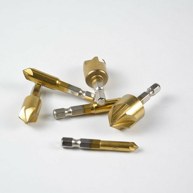 New 6Pcs/Set 90Â°Hex 5 Flute Drill Bit Set 6-19mm Counter Sink Chamfer Cutter