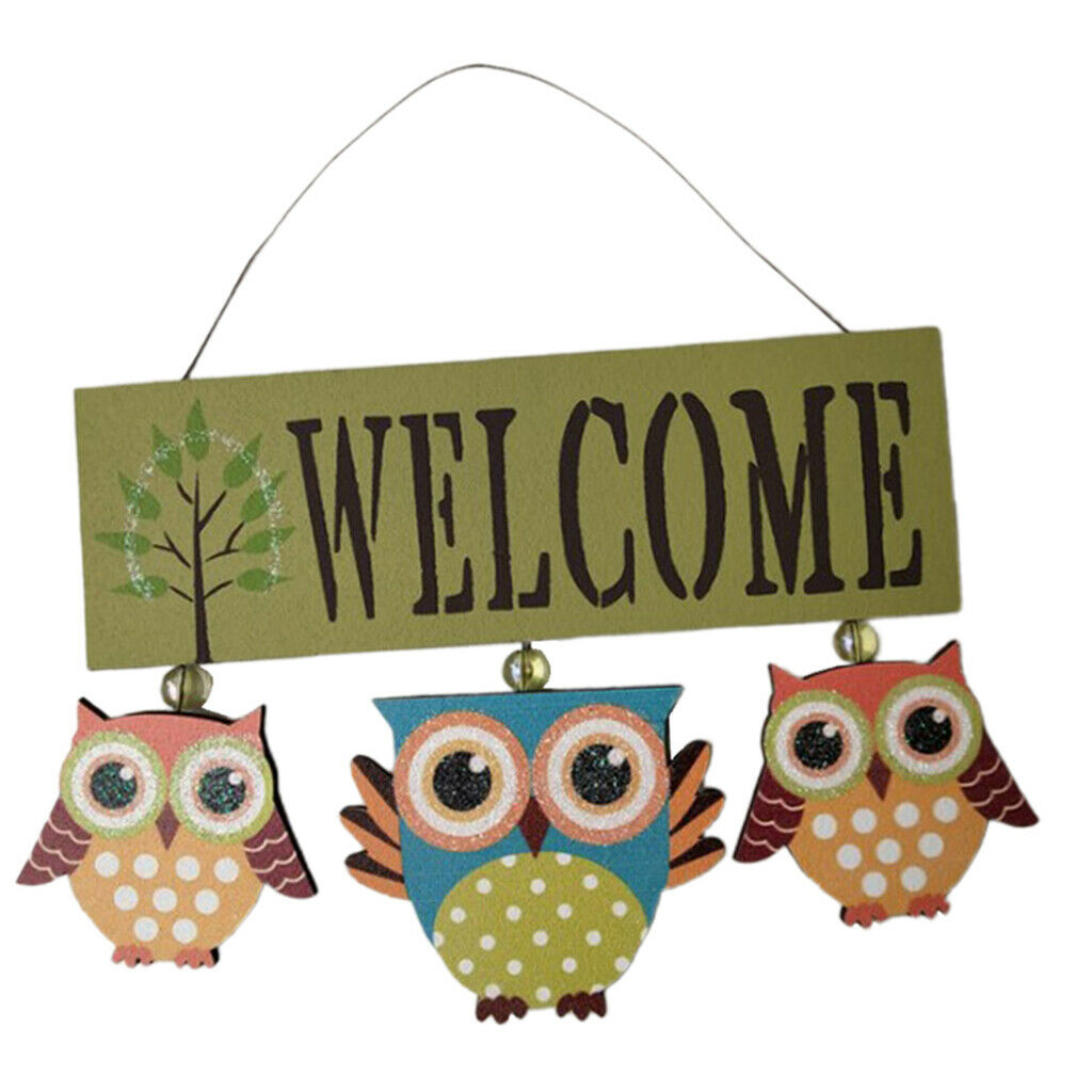 2pcs/set Wood Owl Welcome Signs Hanging Plaque Notice for Home Garden Bar