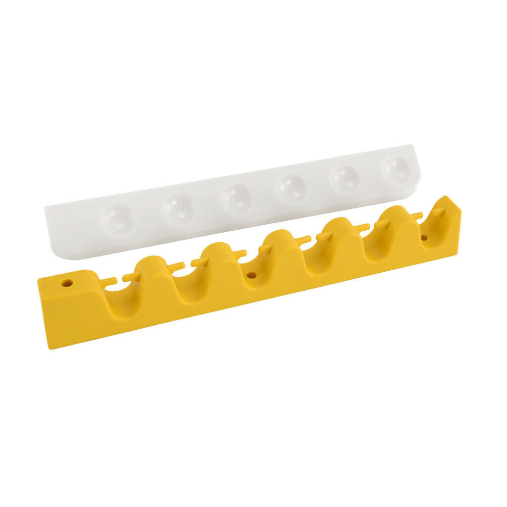 Standard 6 Pool Cue Holder Organizer Plastic Wall Rack Rod with Clips Yellow