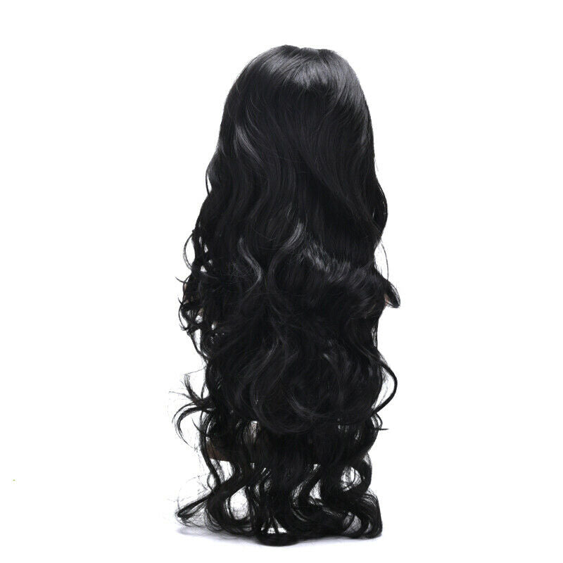 Women Girls Black Natural Long Wavy Wig Brazilian Hair African Curly Wavy  WDD