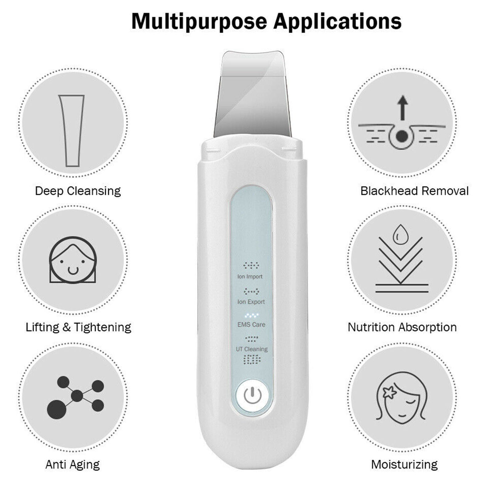 Facial Ultrasonic Skin Scrubber Spatula Face Extractor Peeling Deep Cleaner Tool