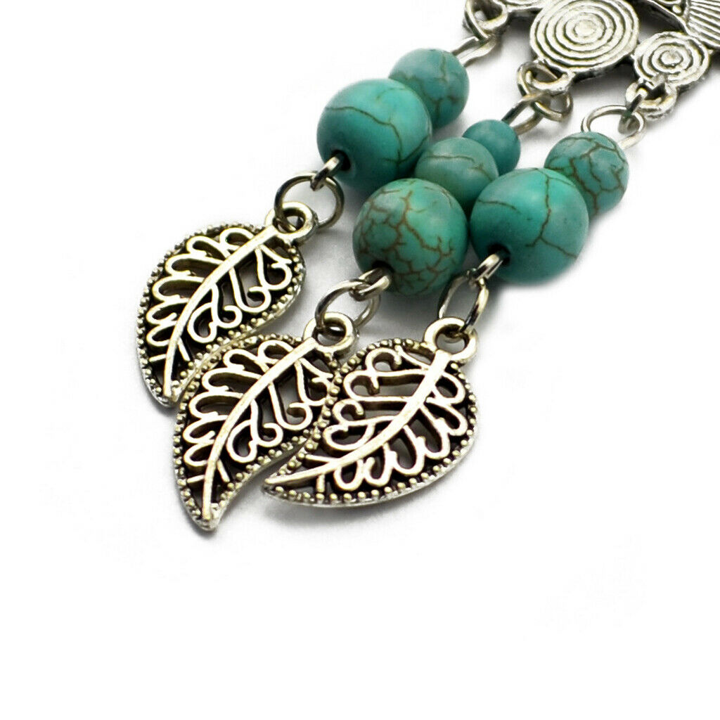 Bohemian Fashion Tassel Turquoise Leaf Drop Dangle Hook Earrings for Women