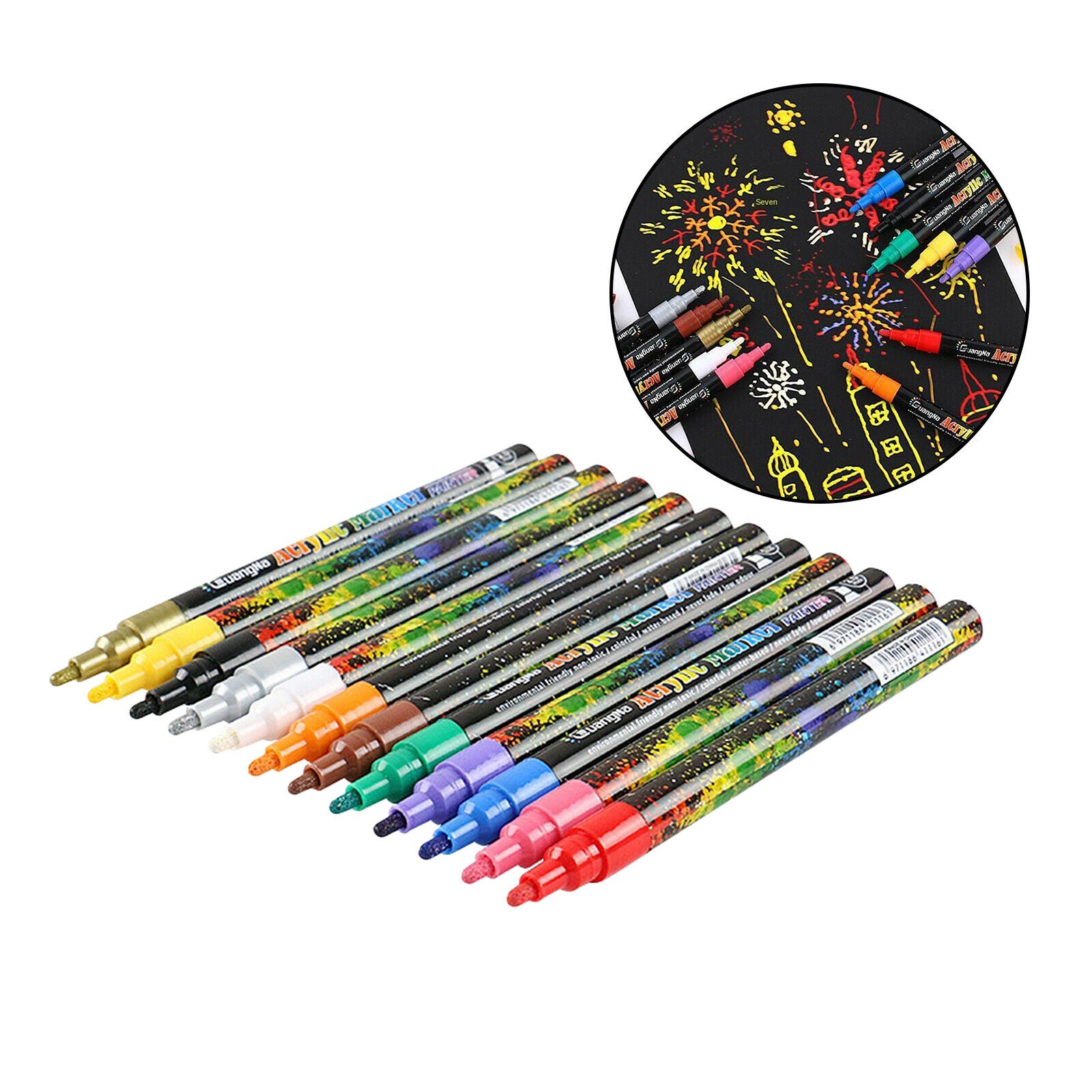 Water-Based Waterproof Color Marker Acrylic Painter Pen 12 Colors Pen Set,