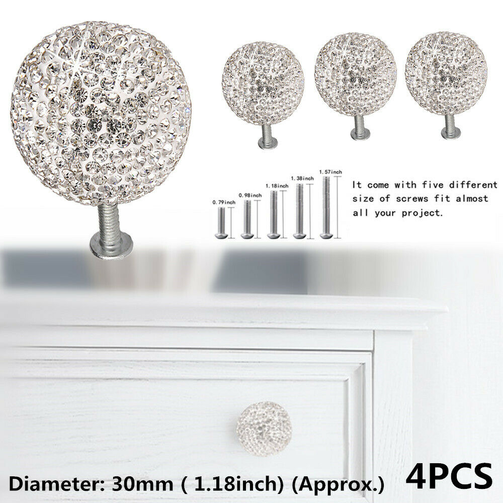 Crystal Ball Glass Drawer Closet Cupboard Cabinet Pull Knob Handle +5 size Screw