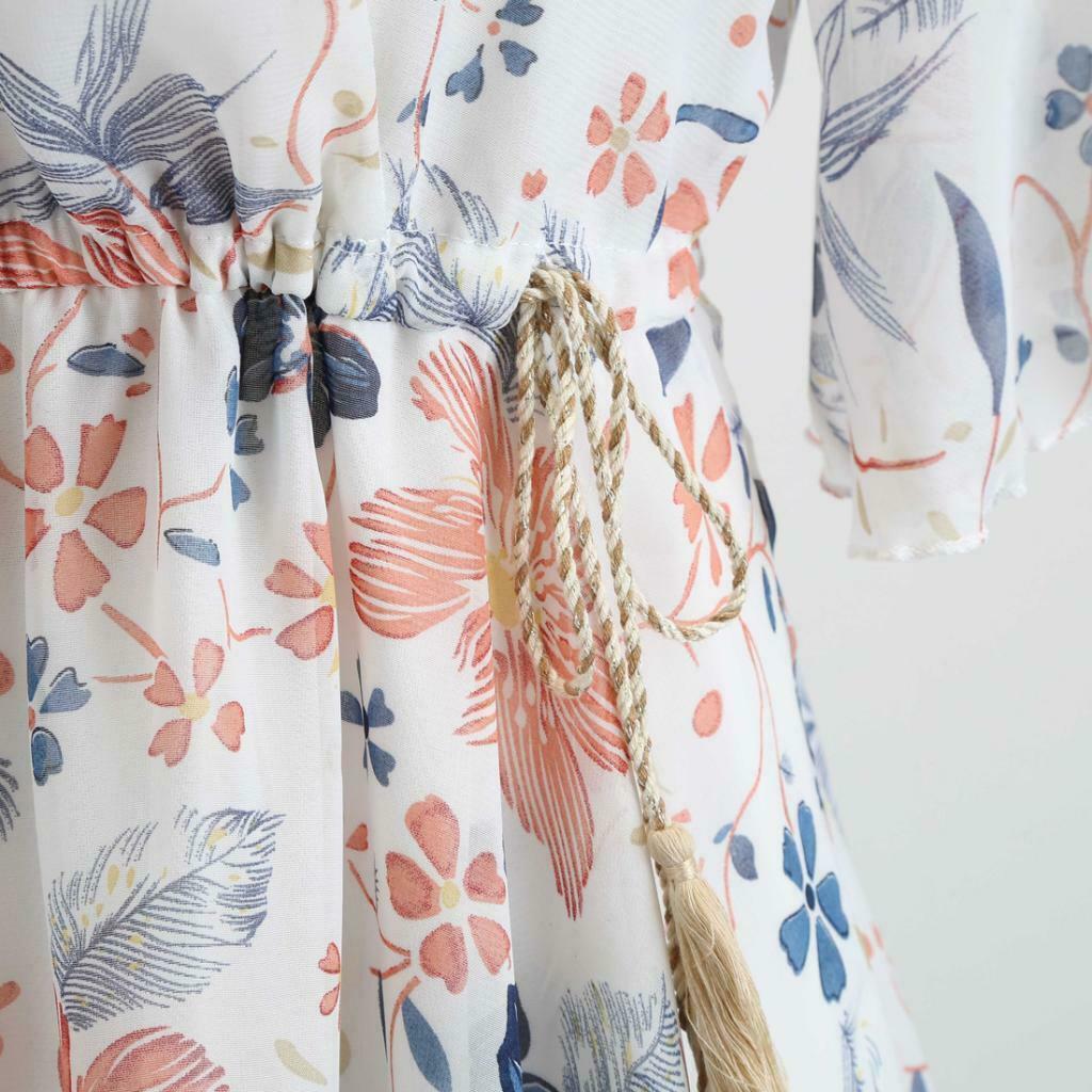 Womens Summer Floral Print Dress Casual Swing Boho Beach Midi Dress M