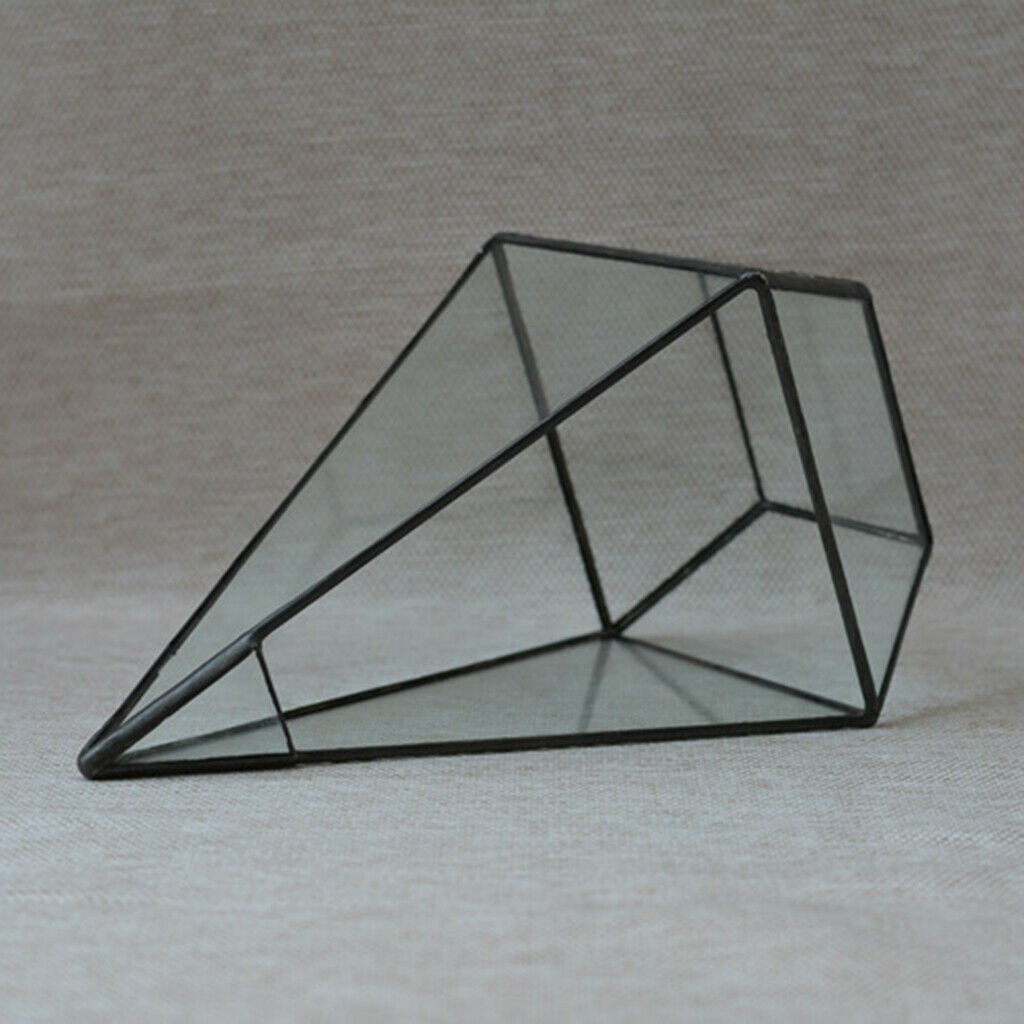 Pyramid Glass Geometric Terrarium Box Tabletop Succulent Planter Black