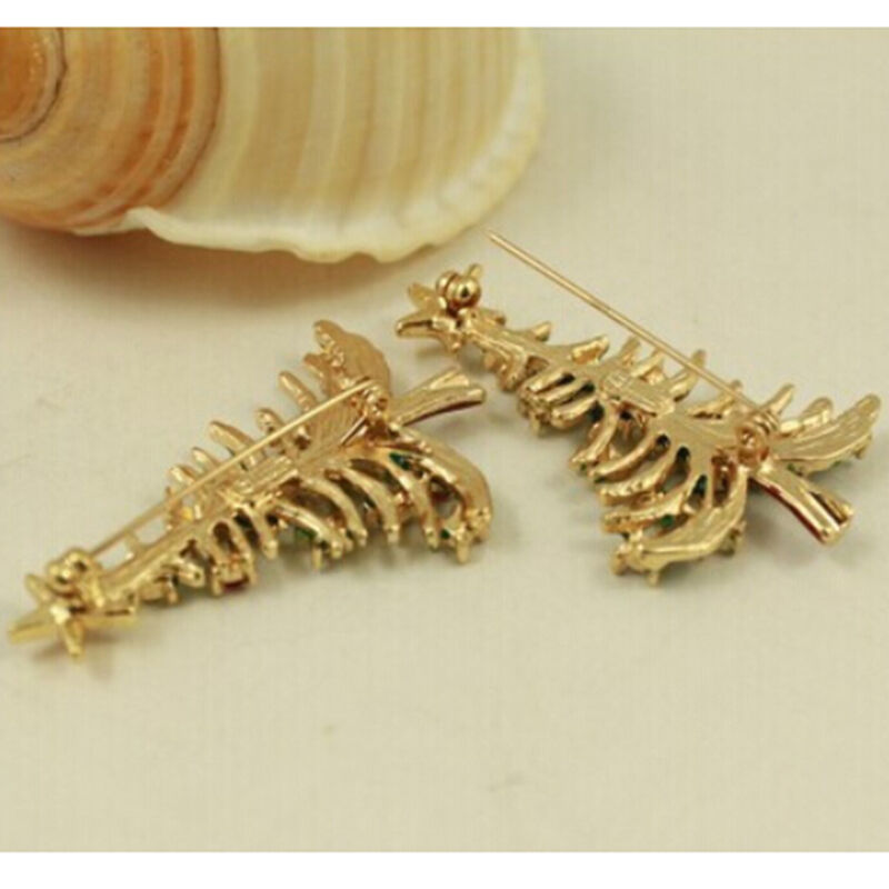 Brooch Enamel Gorgeous Rhinestone Crystal Christmas Tree Pin Holiday Part.l8