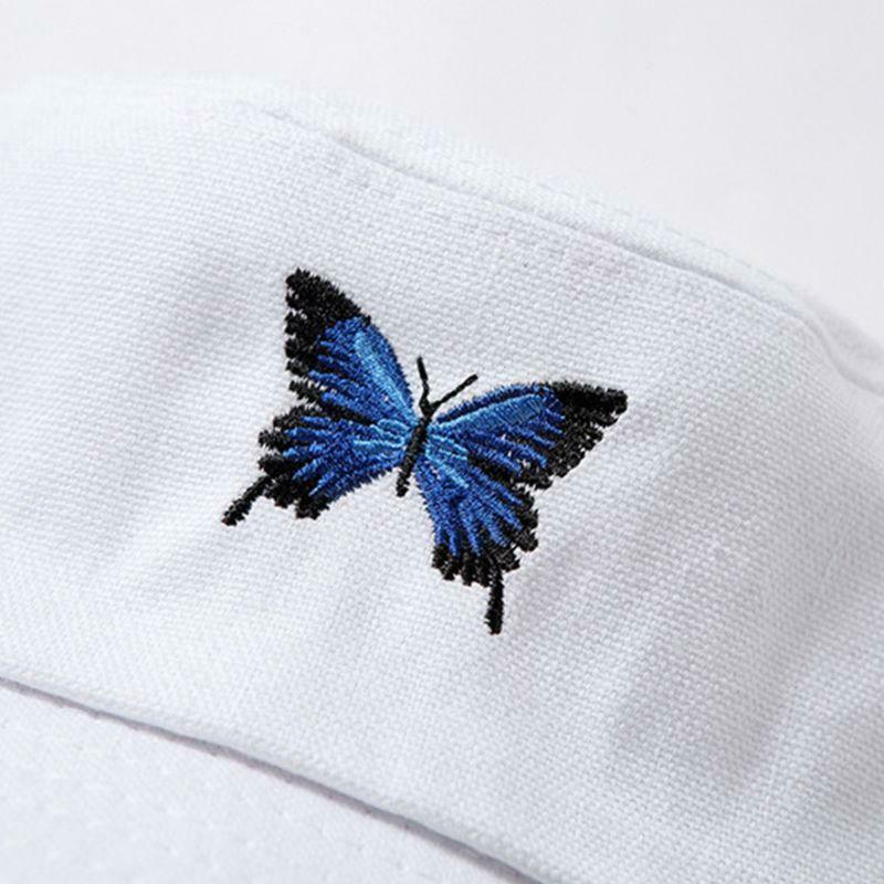 Unisex Summer Butterfly Embroidered Bucket Hat Harajuku Sunscreen Fisherman Cap