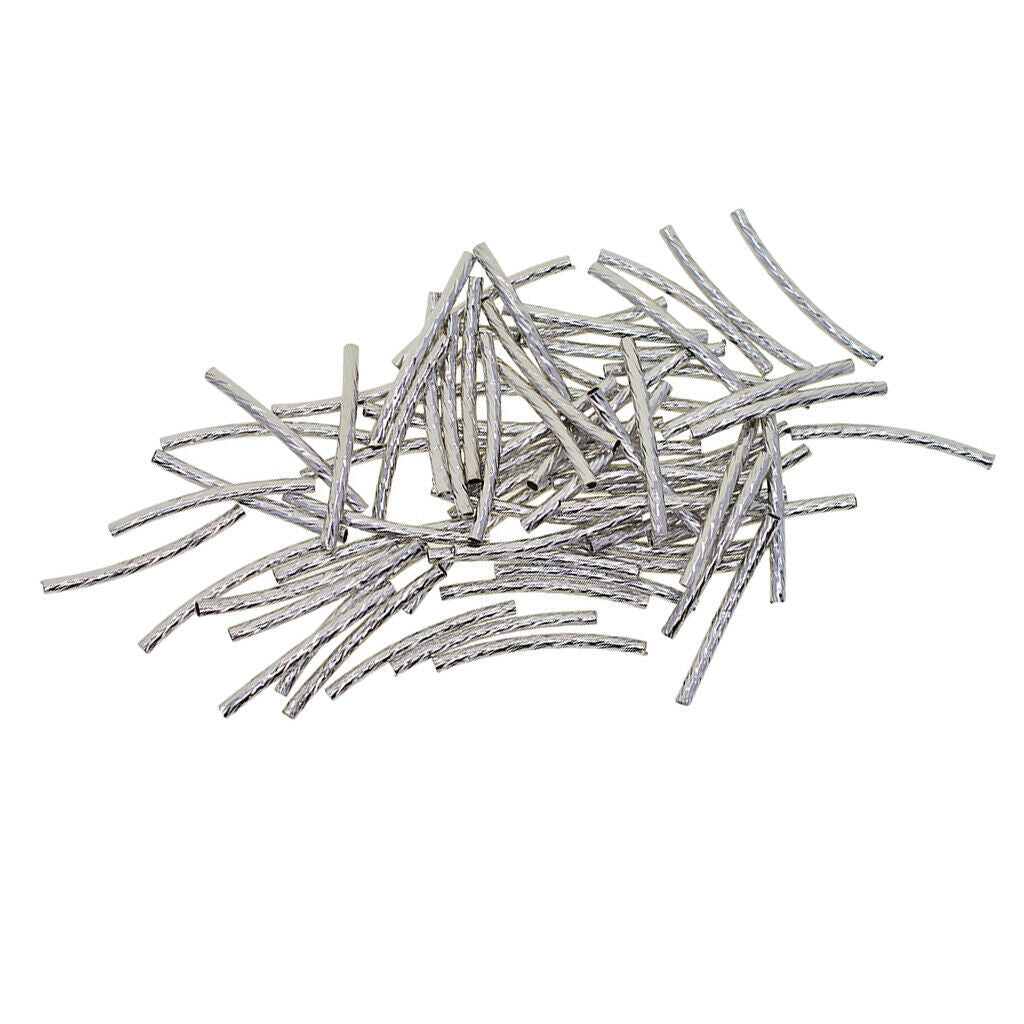 400pcs Engraved Curved Noodle Tube Spacer Beads Charms Jewelry Making Findings