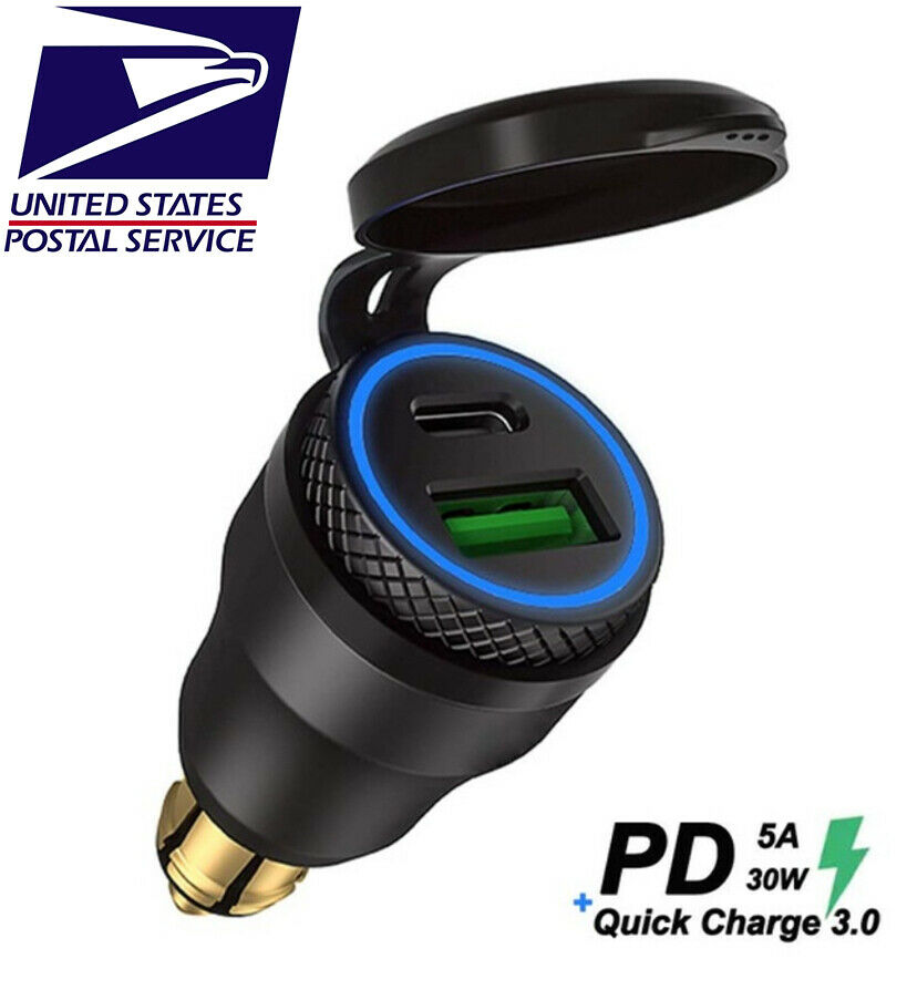 Motorcycle USB QC3.0 Type C Fast Charger Power Adapter For Hella/DIN BMW 12V-24V
