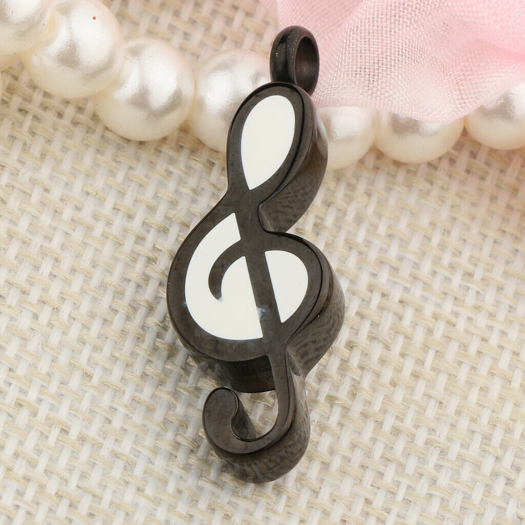 Music Note Urn Pendant Ash Stainless Steel Cremation Jewelry Black White