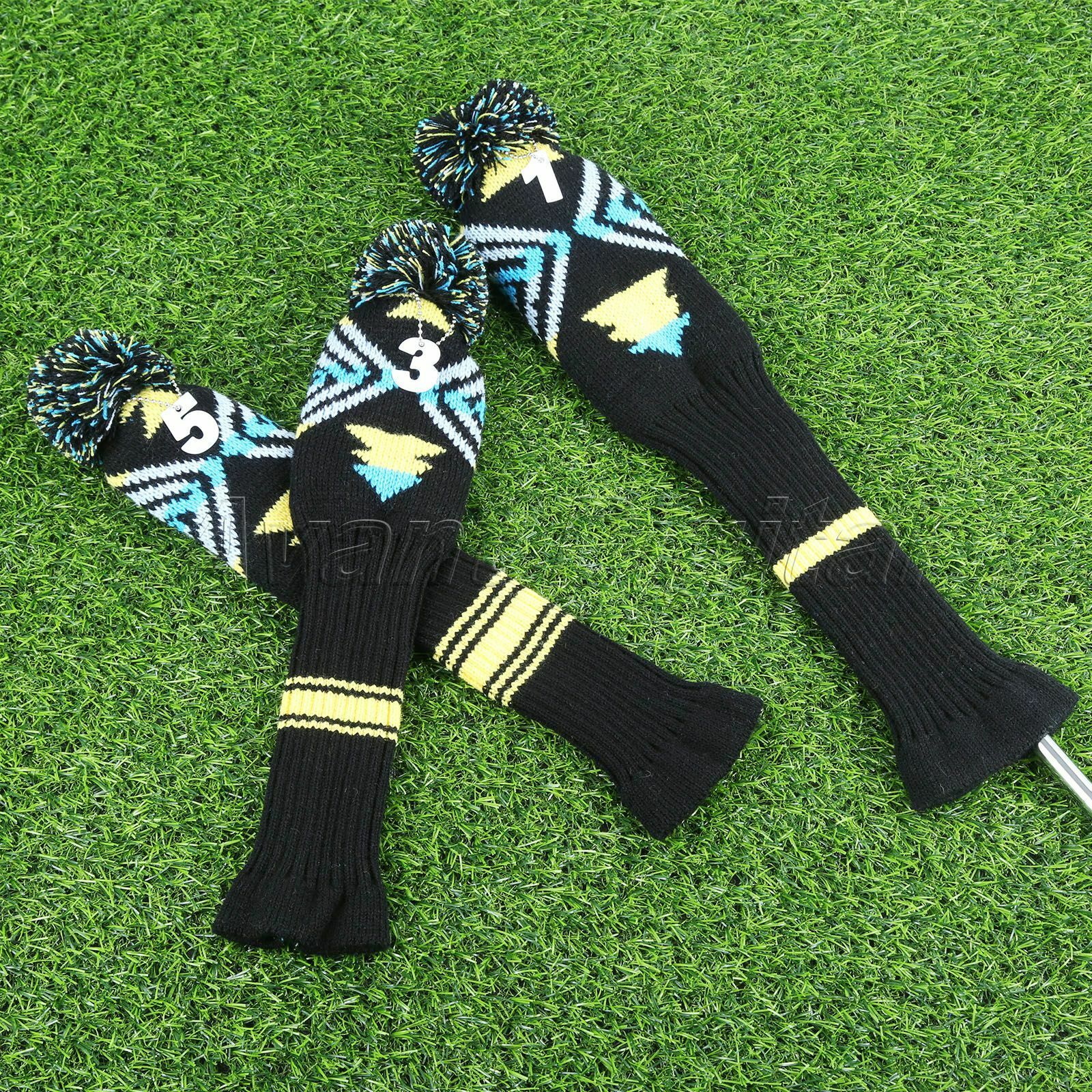 3 Pieces/Set Golf Iron Headcovers Putter Mallet Knitted Pom Pom Socks Protector