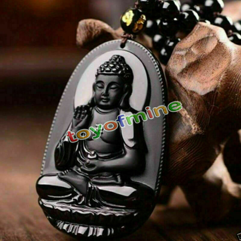 New Brand Black Natural A Obsidian Carved Buddha Pendant Rope Gift For Men Lady