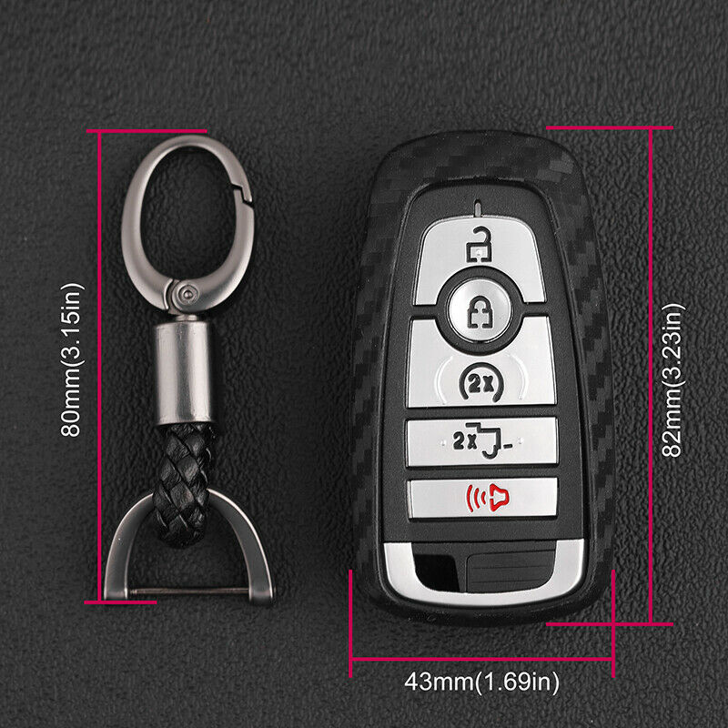 Carbon Fiber Remote Car Key Fob Case Cover Holder Chain Shell for Ford Ranger