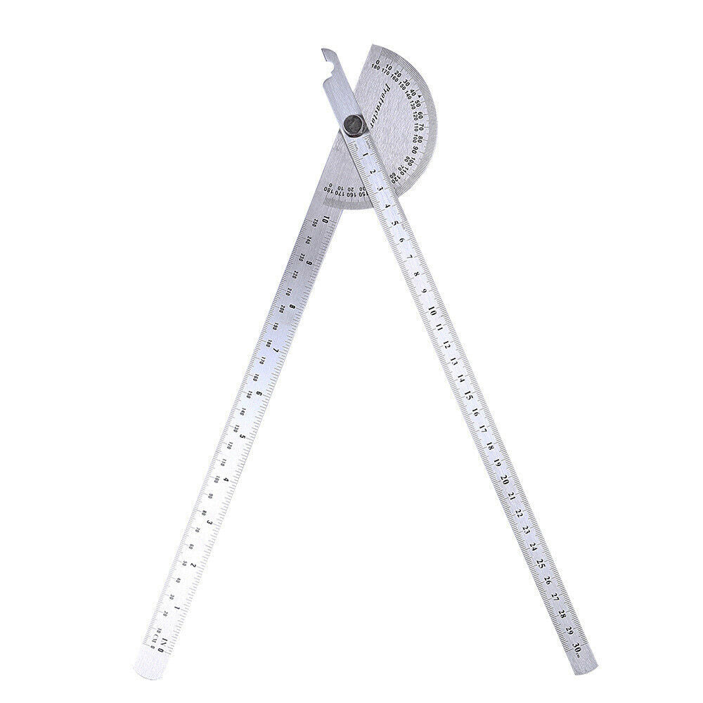 30CM Angle Finder Ruler Both Arms 0-180 Degrees Scale Stainless Steel Protractor