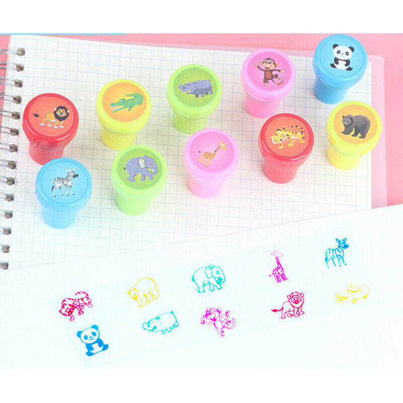 10Pc animal Self-ink Stamps Goody Bag Pinata Fillers Kids Birthday Party .l8