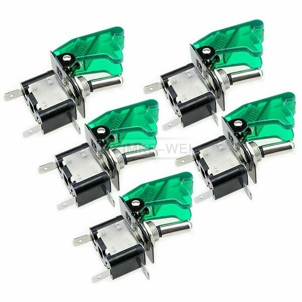 5x Green LED Illuminated Toggle Rocker Switch With Cover For Car Boat 12V 20A