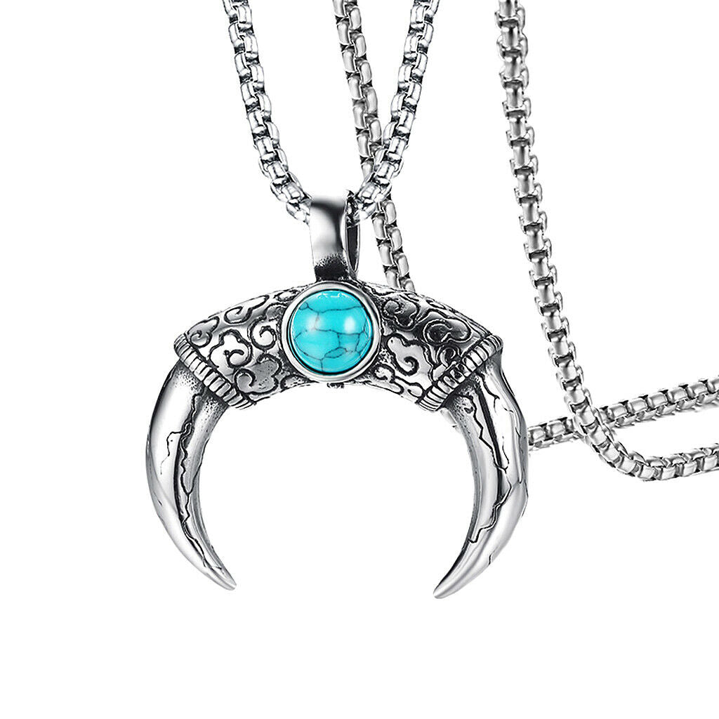 Punk Men's Costume Jewelry Set of Necklace And Long Horn Pendant
