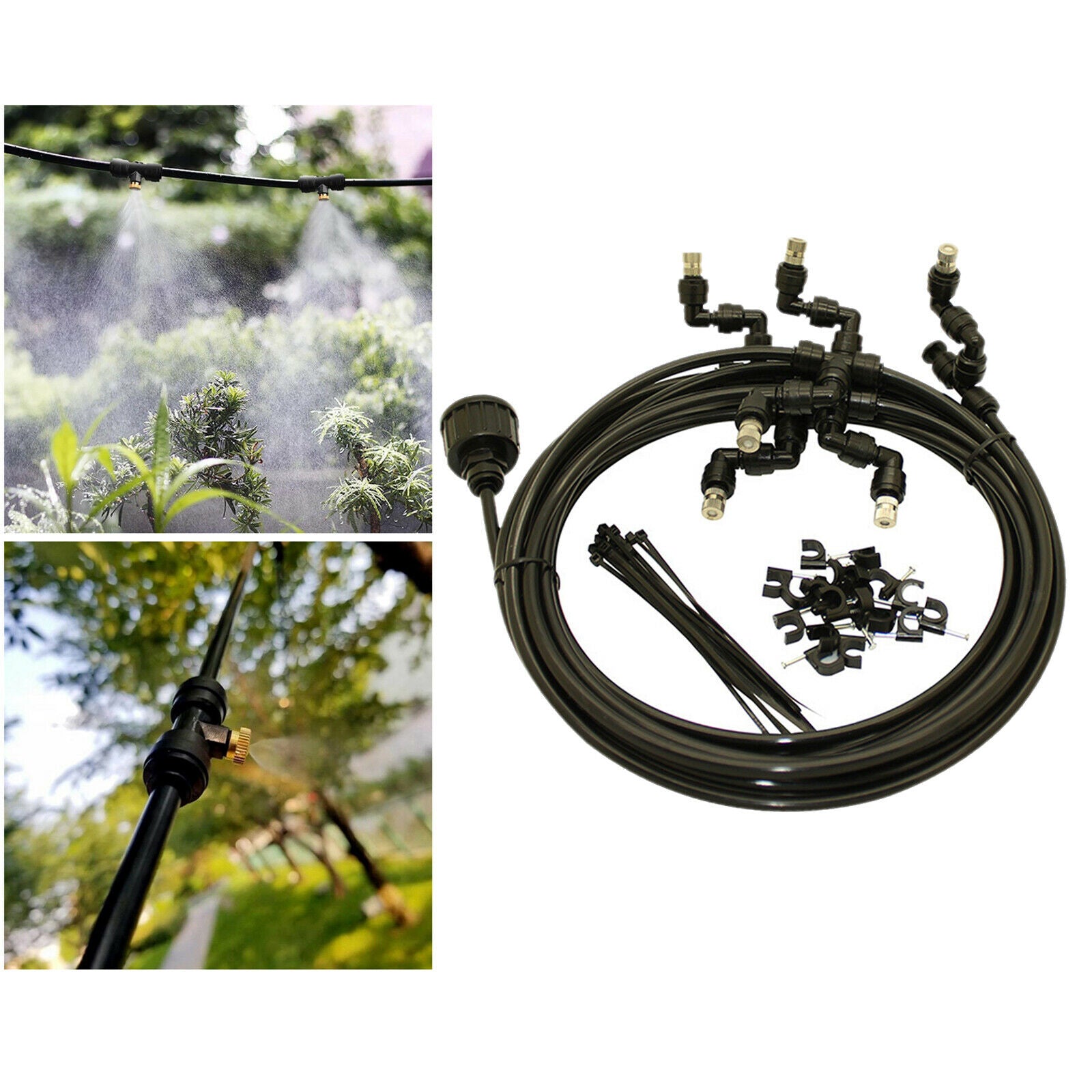Low Pressure Water Spray Misting Hose Sprinkler Cooling System Kit 6m Long Black