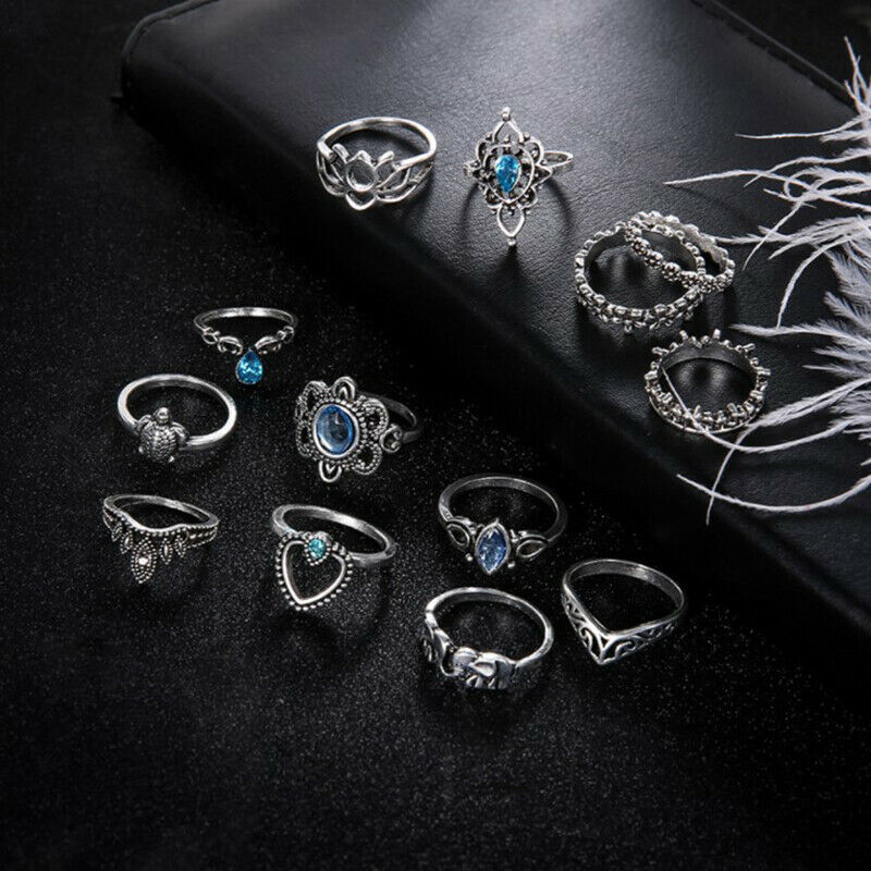 13 Pcs/Set Women Fashion  Punk Elephant Turtle Heart Flower Crown Gem Cry.l8
