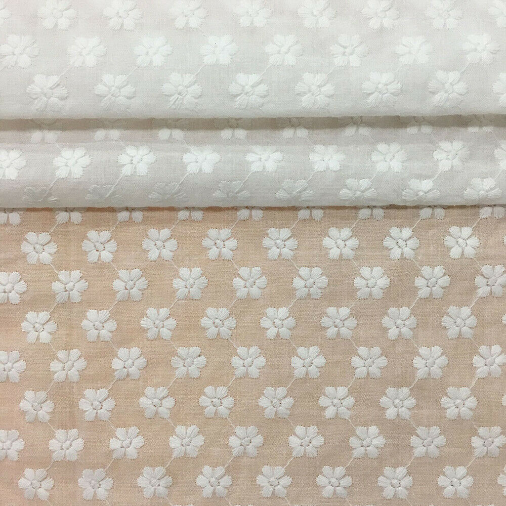 Small Flowers Cotton Embroidery Cloth White Floral Fabric DIY Handcraft 50*130CM