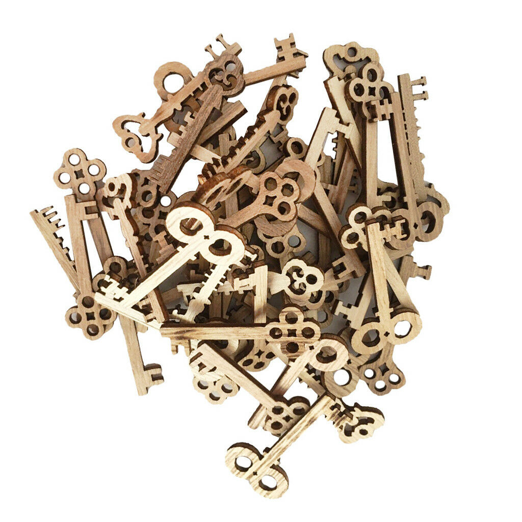 50pcs Wooden Tags Key Shaped Wood Cutouts Hanging Embellishments Decoration