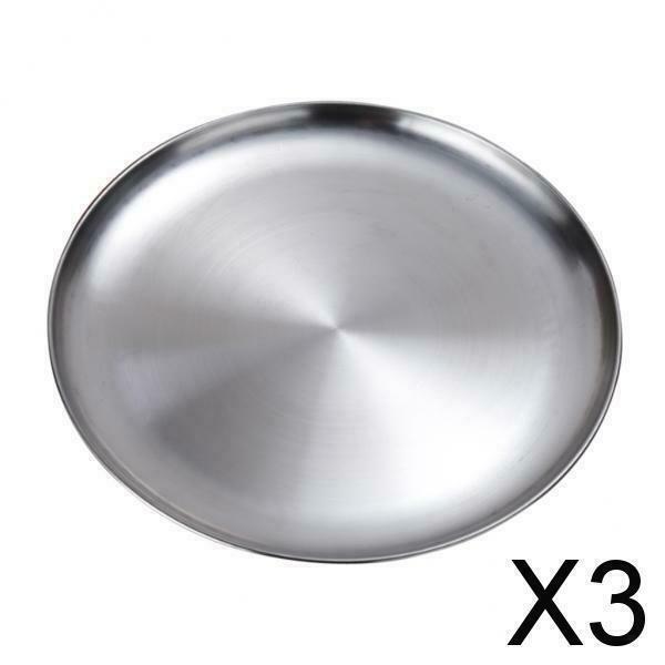 3X Stainless Steel Flat Dish Serving Plate Thick Vegetable Platter Dish 23cm