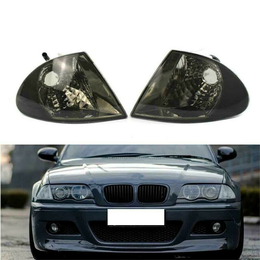 Pair For BMW 3 Series E46 1999 2000 2001 Smoke Turn Signal Corner Light Housing